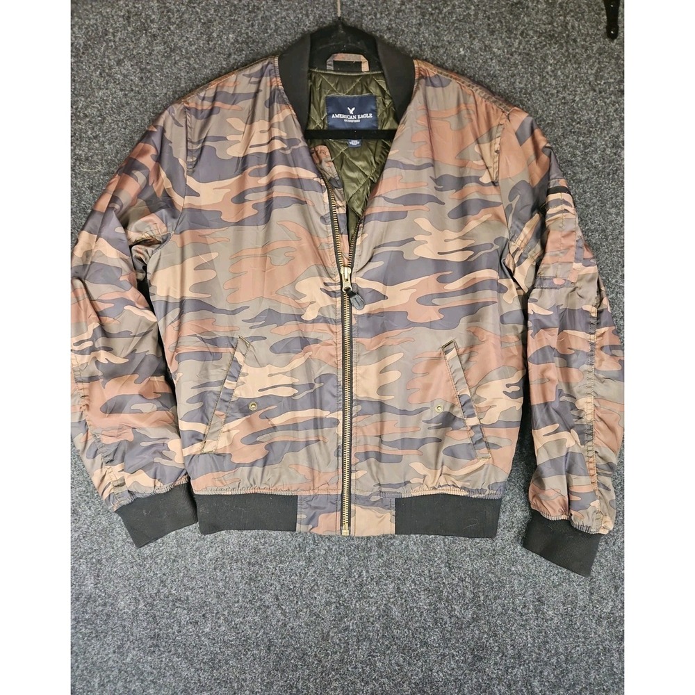 American Eagle Coat Sz S Jacket Men's Camouflage Bomber Pockets Camo Zipper